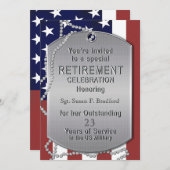 退職招待状-軍隊 – 犬タグ – 女性 招待状 (正面/裏面)