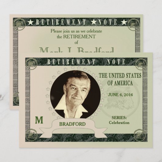 退職招待状- MONEY NOTE - PHOTO INSERT 招待状 (正面/裏面)