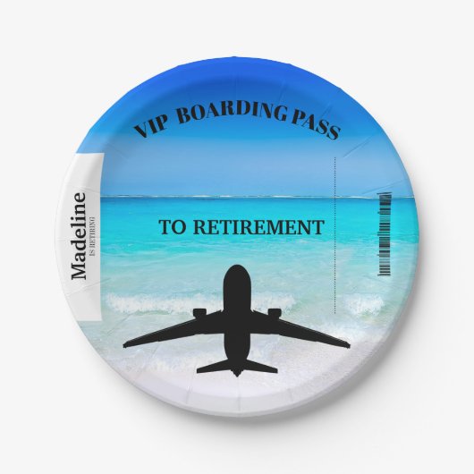 退職搭乗パス宛先ビーチシーン  ペーパープレート (正面)