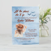 退職旅行のすべての場所の女性の水色 招待状 (スタンド正面)