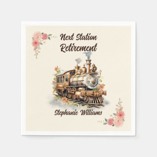 退職旅行をテーマにしたパーティーヴィンテージ列車 スタンダードカクテルナプキン (正面)