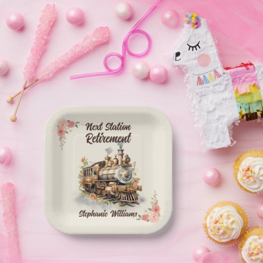 退職旅行をテーマにしたパーティーヴィンテージ列車 ペーパープレート (パーティー)