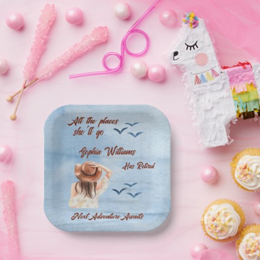 退職旅行をテーマにしたパーティー女性水彩色 ペーパープレート (パーティー)