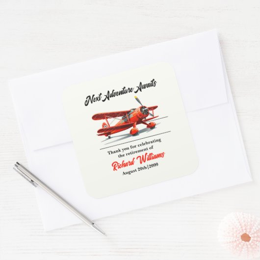 退職旅行をテーマにしたパーティー赤飛行機ヴィンテージ スクエアシール (封筒)