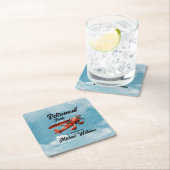 退職旅行をテーマにしたパーティー赤飛行機ヴィンテージ スクエアペーパーコースター (インサイチュ)