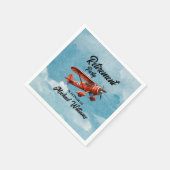 退職旅行をテーマにしたパーティー赤飛行機ヴィンテージ スタンダードカクテルナプキン (角)