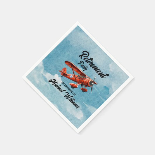 退職旅行をテーマにしたパーティー赤飛行機ヴィンテージ スタンダードカクテルナプキン (角)