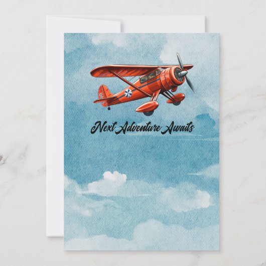 退職旅行をテーマにしたパーティー赤飛行機ヴィンテージ 招待状 (裏面)