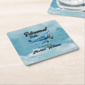 退職旅行をテーマにしたパーティー飛行機ヴィンテージ スクエアペーパーコースター (アングル)