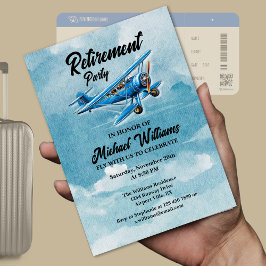 退職旅行をテーマにしたパーティー飛行機ヴィンテージ 招待状