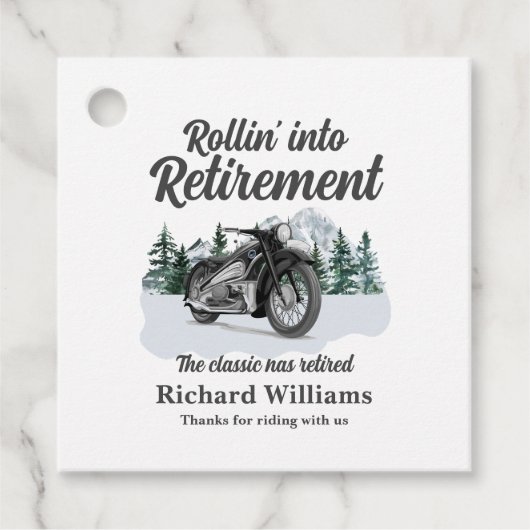 退職旅行テーマクラシックバイク転がズ フェイバータグ (正面)