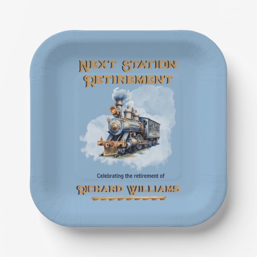 退職旅行テーマヴィンテージ列車次の駅 ペーパープレート (正面)