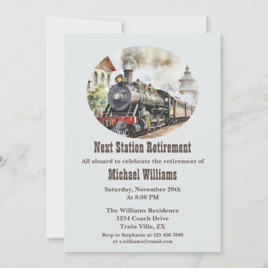 退職旅行転がのパーティー列車の次の駅 招待状 (正面)