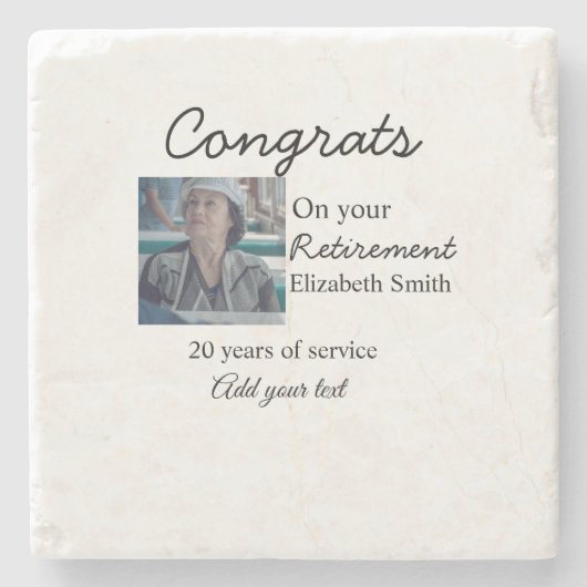 退職時のおめでとう追加の写真名日付mi ストーンコースター (正面)