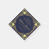 退職海軍ブルーエレガントスクリプフェイクト金箔 スタンダードカクテルナプキン (角)