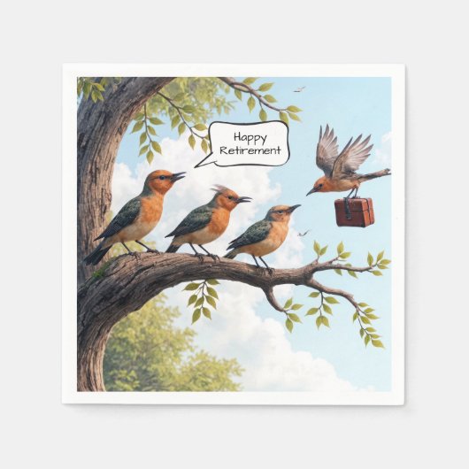 退職用のオフィスブリーフケース付き鳥 スタンダードカクテルナプキン (正面)