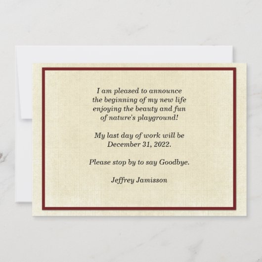 退職発表、3つの赤カヌー 案内状 (裏面)