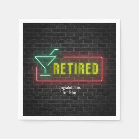 退職白熱［赤熱］光を放つ用ネオンマーキー記号 スタンダードカクテルナプキン (正面)