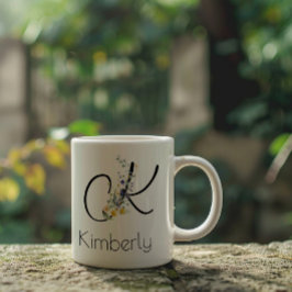 退職祝いに贈るエンプロイヤーモノグラム水彩デザイン ジャンボコーヒーマグカップ