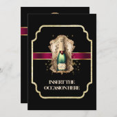 退職祝いのブラックタイ 誕生日スパークリングワイン 招待状 (正面/裏面)