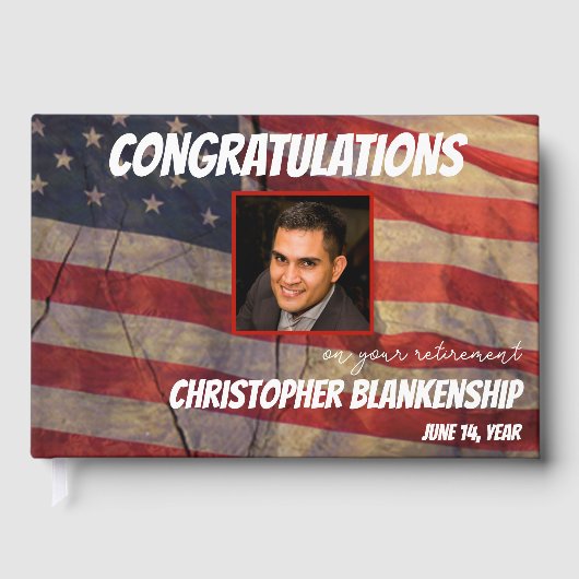 退職祝いアメリカ国旗のカスタム ゲストブック (正面)