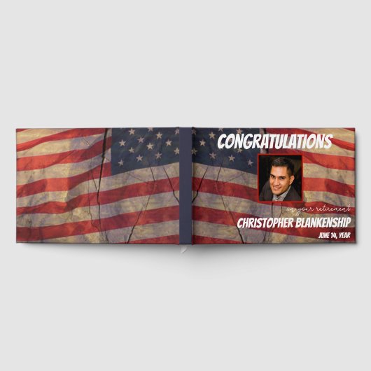 退職祝いアメリカ国旗のカスタム ゲストブック (全面)