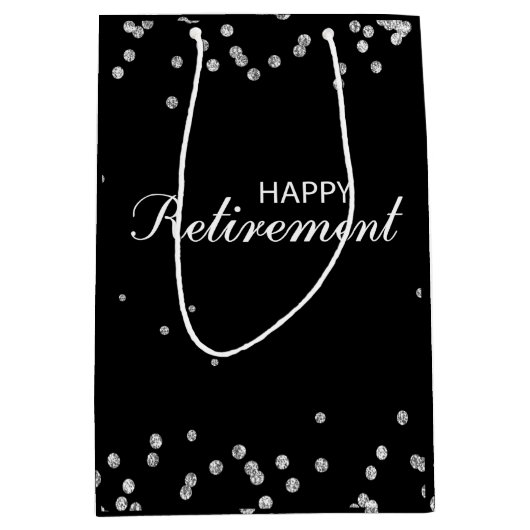 退職祝いブラックとシルバースパーク ミディアムペーパーバッグ (正面)