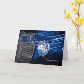 退職祝いブルーヴィンテージカー カード (黄色い花)