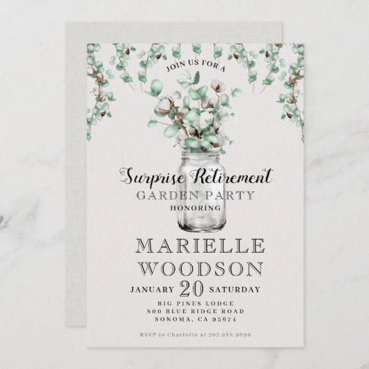 退職素朴パーティーユーカリプスメイスンジャー 招待状 (正面/裏面)