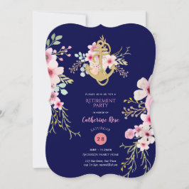 退職航海の招待状ネイビーブルーピンクフローラ 招待状
