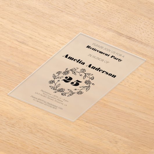 退職花モダン黒 アクリル招待状 (レイダウン)