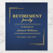 退職記念企業エレガントブルーゴールド ワインラベル (シングルラベル)