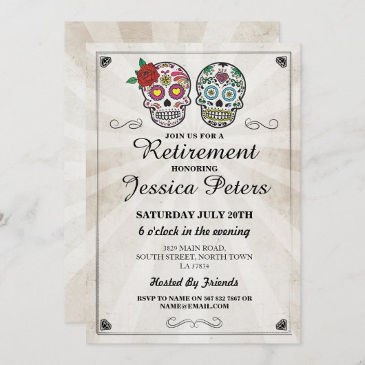 退職誕生日シュガースカル招待状ハロウィーン 招待状 (正面/裏面)