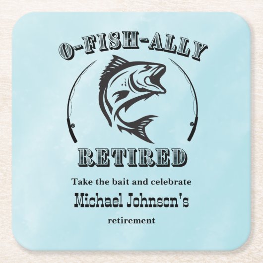 退職金のO-Fish関連の退職した魚釣り スクエアペーパーコースター (正面)