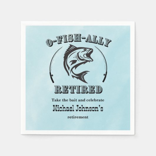 退職金のO-Fish関連の退職した魚釣り スタンダードカクテルナプキン (正面)