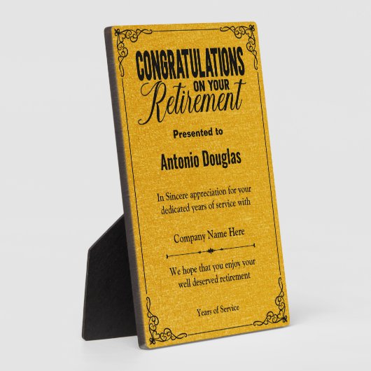 退職金ゴールド&ブラックおめでとう フォトプラーク (側面)