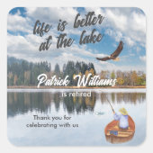 退職魚釣りで湖の水色 スクエアシール (正面)