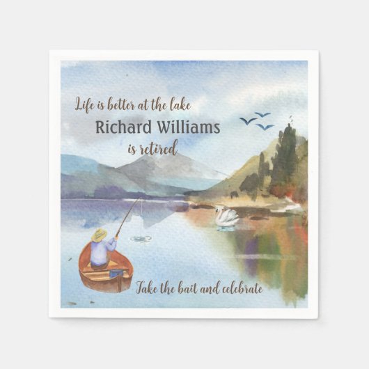 退職魚釣りで湖の水色 スタンダードカクテルナプキン (正面)