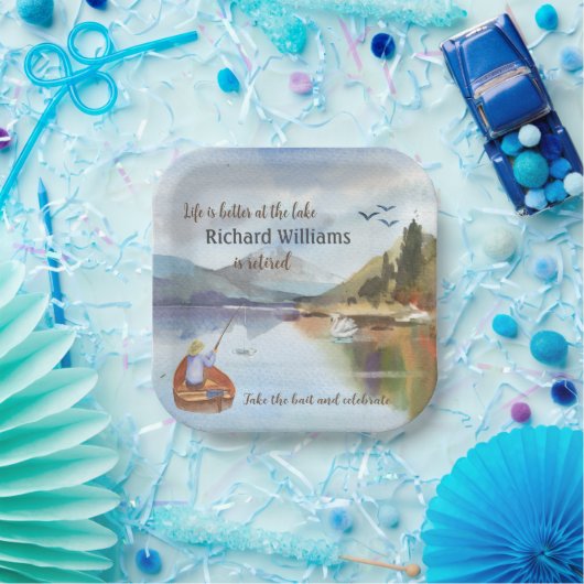 退職魚釣りで湖の水色 ペーパープレート (パーティー)