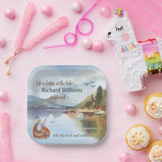 退職魚釣りで湖の水色 ペーパープレート (パーティー)