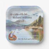 退職魚釣りで湖の水色 ペーパープレート (正面)