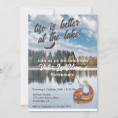 退職魚釣りで湖の水色 招待状 (正面)