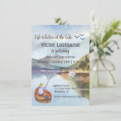 退職魚釣りで湖の水色 案内状 (スタンド正面)