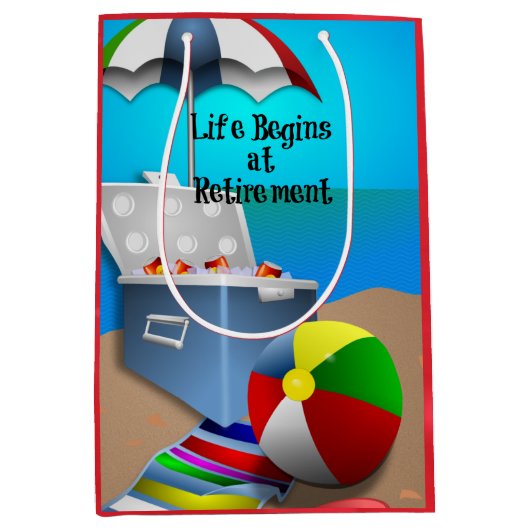 退職 – おもしろいのビーチ ミディアムペーパーバッグ (正面)