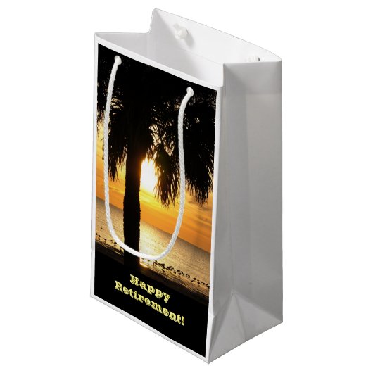 退職、ギフトバッグ、日没のヤシの木 スモールペーパーバッグ (正面アングル)