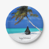 退職/ビーチとヤシの木 ペーパープレート (正面)