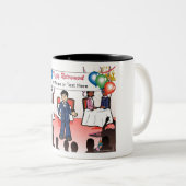 退職 – 男性の漫画 ツートーンマグカップ (正面右)