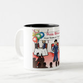 退職 – 男性の漫画 ツートーンマグカップ (正面左)