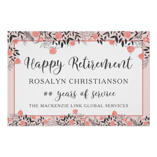 退職ANY年バラ金ゴールド赤面ピンクフローラ ポスター (正面)