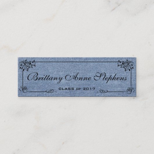 退色したデニム卒業名カードの挿入 コーリングカード (正面)